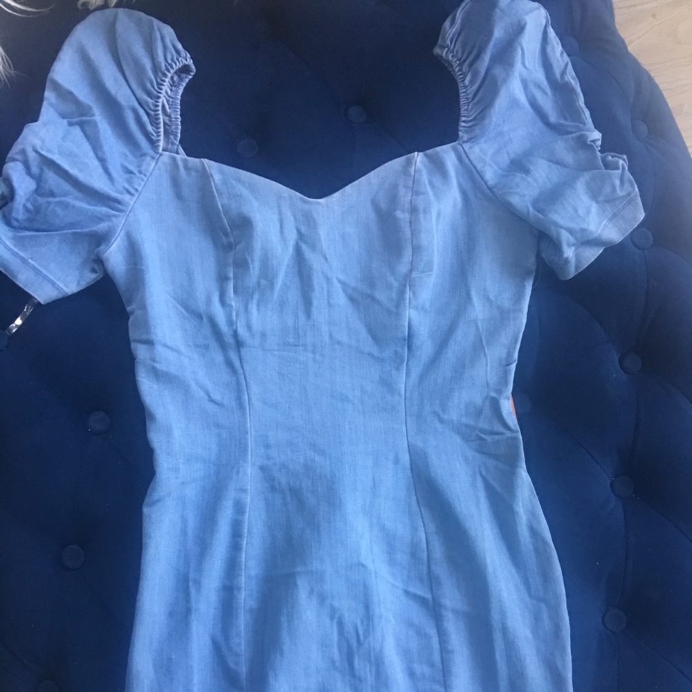 Denim puff sleeve short dress